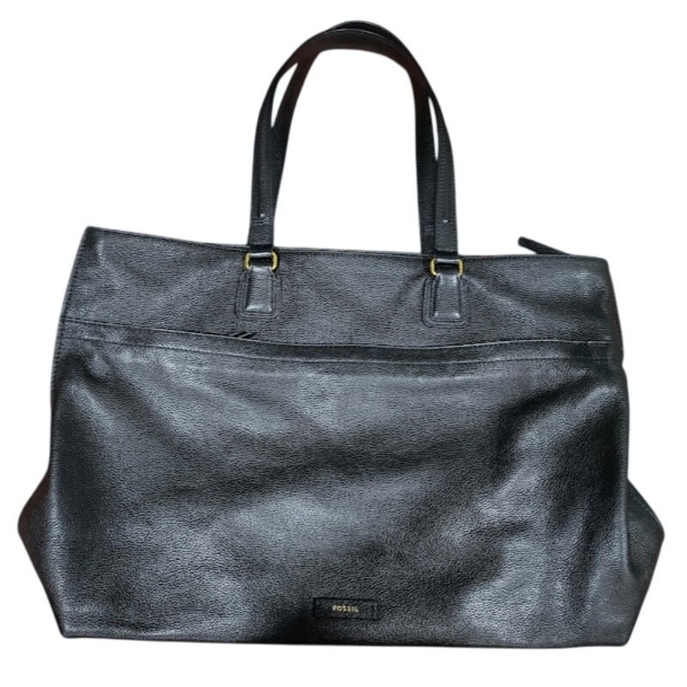 Fossil Pebbled Leather Tote with‎ Double Straps, Black
